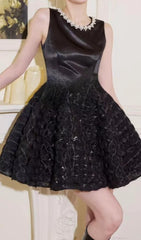 Darla Pearl & Floral Textured Black Mini Dress