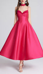 Carminda Luxe Rose Red Sweetheart Midi Dress