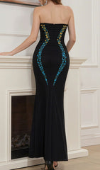 Gracelyn Black Strapless Floral Embroidered Maxi Gown