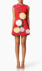 Erica Stunning Red Mini Dress with 3D Floral Appliqus