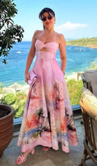 Hester Pink Palm Print Cut-Out Maxi Dress