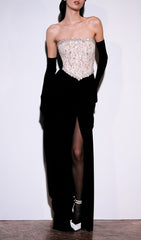 Jordy Strapless Beaded Lace Maxi Dress