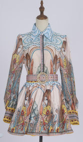 Githa Artistic Dream Print Long Sleeve Mini Dress with Statement Belt