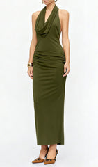 Juarez Green Halter Backless Maxi Dress
