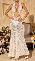 Ravhyx Alluring Halterneck Cutout Lace Maxi Dress for Women