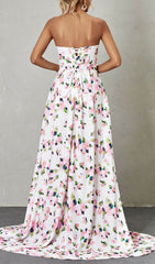 Romantic Floral Strapless Maxi Dress with High Slit