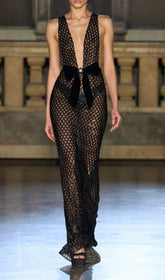 Duaa Black Sequin & Velvet Bow Maxi Dress