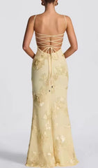 Jaleh Champagne Floral Embroidered Backless Maxi Gown