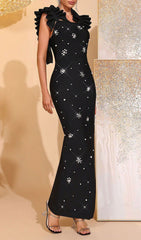 Jamshid Black Pearl & Crystal Embellished Bandage Maxi Dress