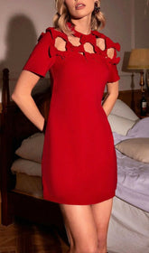 Head-Turning Boa Red Bow & Cut-Out Mini Dress