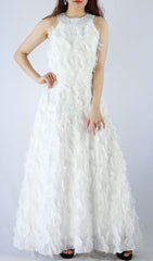 Devana Ethereal White Feather Halter Maxi Dress