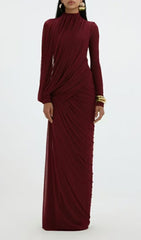 Johnda Elegant Ruched Long Sleeve Maxi Dress