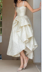 Fumitaka Shimmer Asymmetrical Ruffle Midi Dress