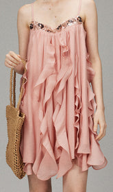 Doria Blush Pink Sequin Ruffle Mini Dress