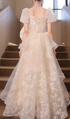 Chinue Ethereal Floral Lace Tulle Maxi Dress with Statement Bow