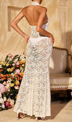 Ravhyx Alluring Halterneck Cutout Lace Maxi Dress for Women