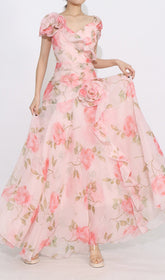 Dyllis Romantic Pink Rose Floral Maxi Dress