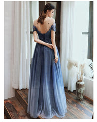 Unique Tulle Beaded Gradient A-line Sweetheart Long Prom Dress