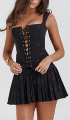 Alluring Black Lace-Up Corset Mini Dress