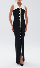 Cleone Timeless Black & White Halter Maxi Dress