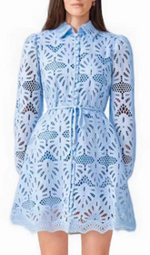 Gazit Light Blue Eyelet Embroidered Mini Dress