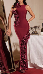 Filipe Elegant Burgundy Ruffle Bandage Maxi Dress