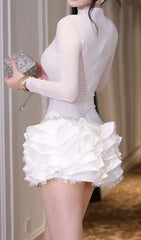 Jazelle White Sparkling Ruffle Mini Dress