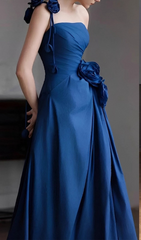 Harva Enchanting Royal Blue One-Shoulder Floral Maxi Gown