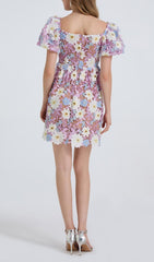 Fiducia Dreamy Floral Embroidered Puff Sleeve Mini Dress