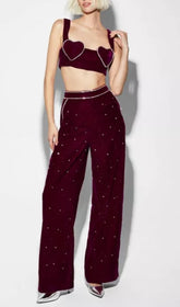 Chiara Sparkling Wine Velvet Heart Crop Top & Wide-Leg Pants Set