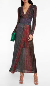Glamorous Iridescent Sequin Pleated Maxi Dress