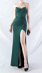 Stunning Chizue Emerald Green Strapless Corset Maxi Gown
