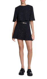 Ridosa Shimmer Tweed Layered Mini Dress with Detachable Capelet
