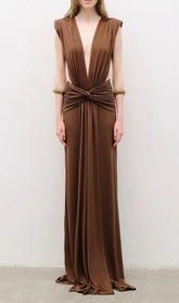 Joselyn Deep V-Neck Knotted Maxi Dress