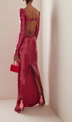 Crimson Sequin Cut-Out Maxi Dress