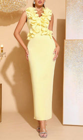 Hazelle Yellow Floral Appliqu Sleeveless Maxi Dress