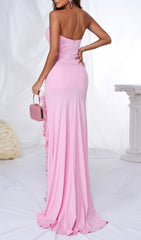 Glamorous Bonnet Pink Strapless Maxi Dress with Ruffle Slit