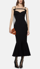 Elegant Black Strappy Sweetheart Mermaid Maxi Dress