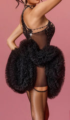 Lunexra Dazzling Rhinestone Halter Tulle Mini Dress