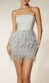 Frimara Strapless Feather Fringe Mini Dress