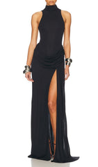 Gryta Black Mock Neck Halter Maxi Dress