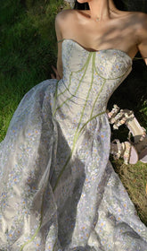 Carda Enchanting Floral Embroidery Corset Midi Dress