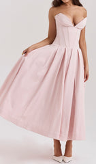 Devani Elegant Pink Strapless Corset Midi Dress