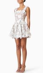 Deva White 3D Floral Embellished Mini Dress