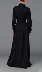 Ioannis Commander Black Belted Maxi Shirtdress with Gold Hardware