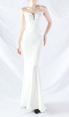 Chrina White Strapless Ruched Maxi Dress