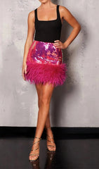 Glamorous Sequin & Feather Mini Skirt