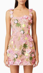 Fyodor Blush Bloom Floral Embroidery Strappy Mini Dress