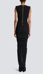 Delphia Black Gold Button Slit Maxi Dress