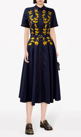 Gaëlle Artisanal Gold Embroidery Polo Midi Dress